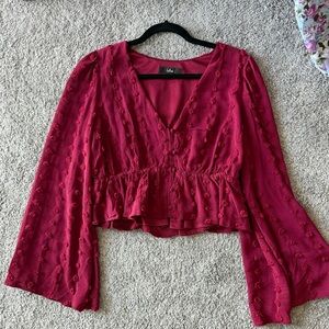 Lulu's Deep Red Blouse with Flared Sleeves